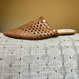 Paige Alana Brown Ochre Woven Leather Flat Mule Casual Shoes Pointed Toe Size 10
